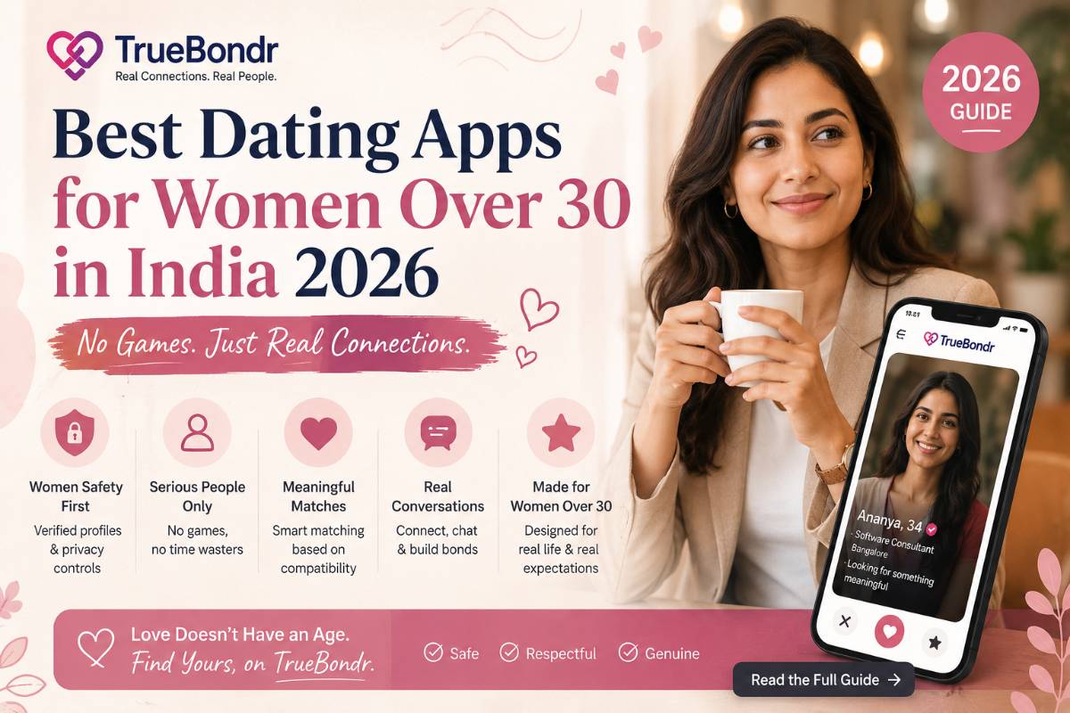 Best Dating Apps for Women Over 30 in India 2026 — No Games | TrueBondr Best Dating Apps for Women Over 30 in India 2026 — No Games | TrueBondr