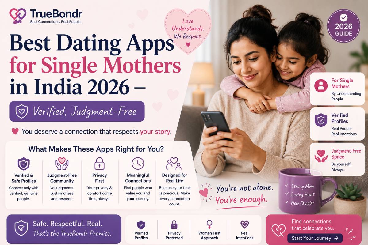 Best Dating Apps for Single Mothers in India 2026 — Verified, Judgment-Free | TrueBondr Best Dating Apps for Single Mothers in India 2026 — Verified, Judgment-Free | TrueBondr